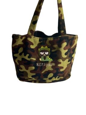 Vintage Sanrio Badtz -Maru Camo Fuzzy Plush Tote Bag
